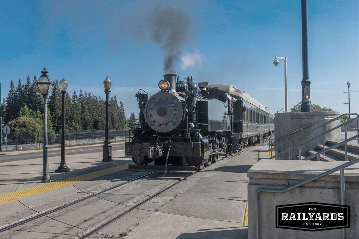 Image of a historic-looking train. Sacramento is celebrating the 150th anniversary of the transcontinental railroad.