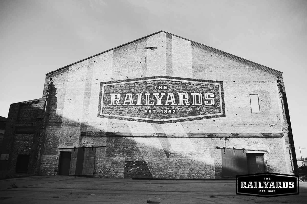 Front of Sacramento Railyards Building in B&W
