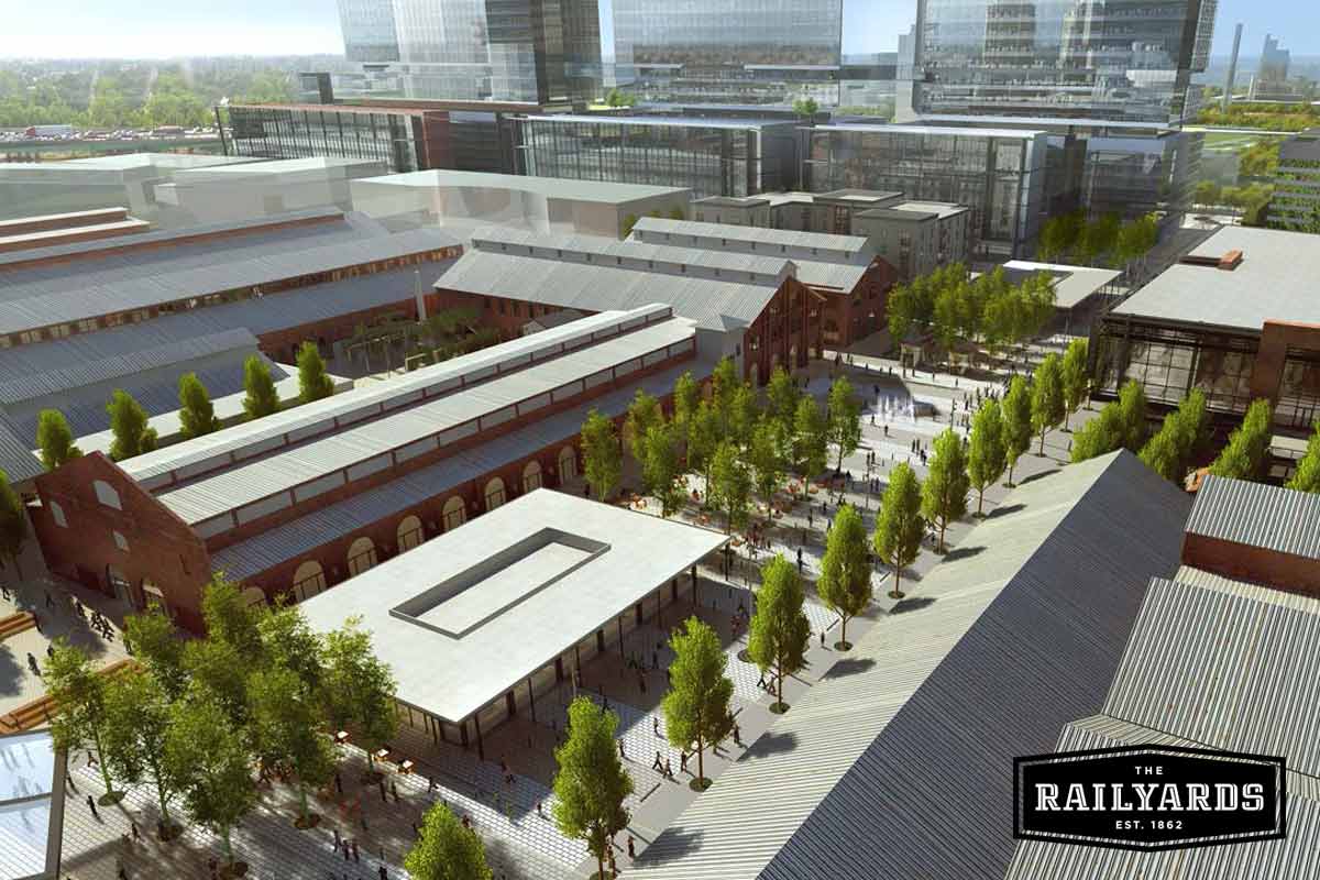 A rendering of the Central Shops at The Railyards.