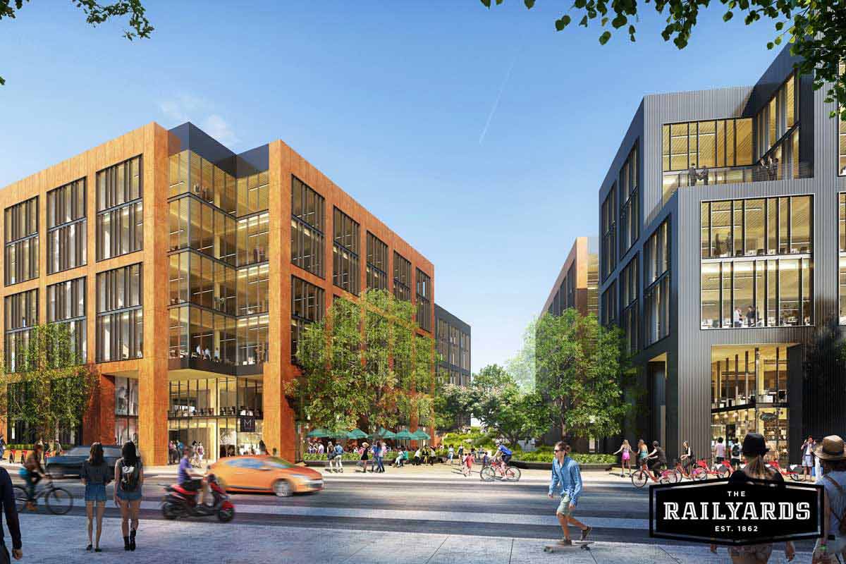Concept art of the office buildings at the Railyards. Sacramento's major has announced forward movement at the Railyards.