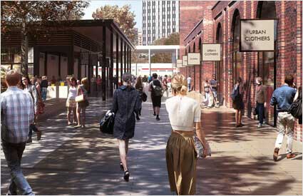 The Railyards central shops district rendering